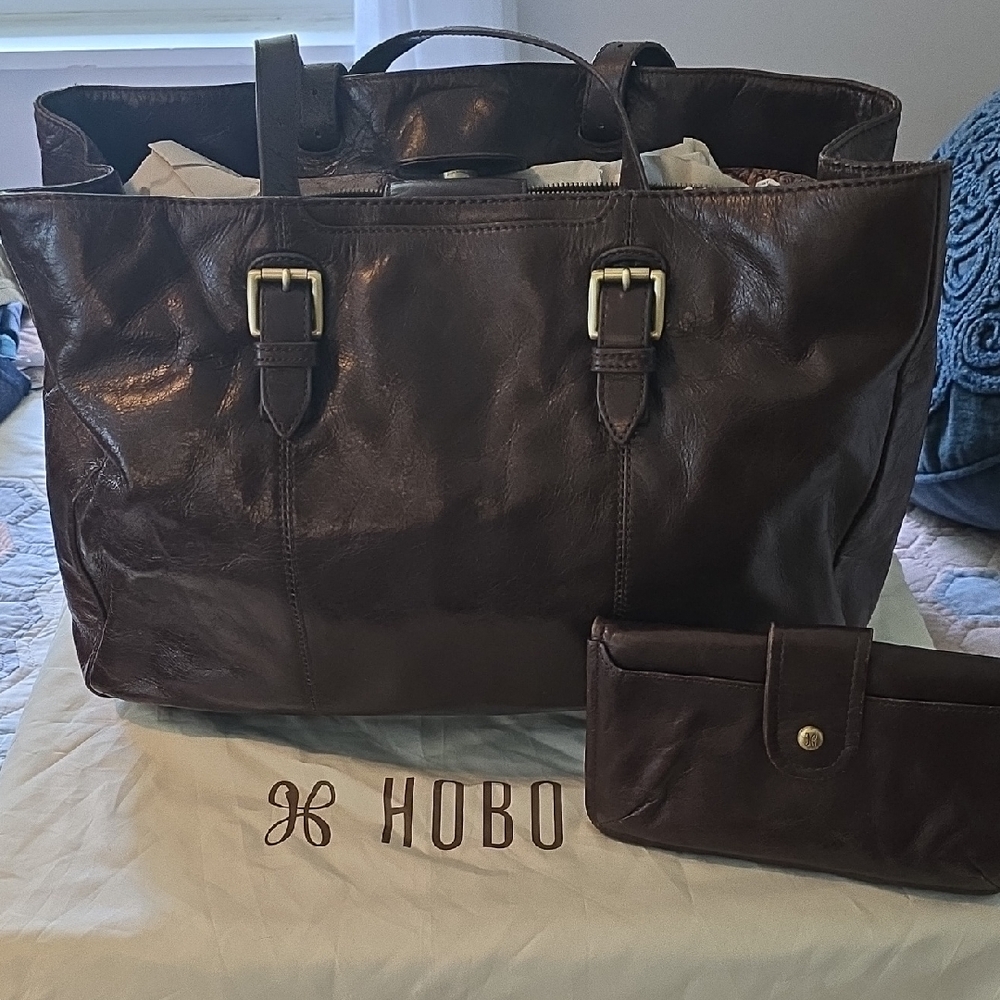 HOBO Brown Leather Shoulder Bag with Matching Wallet